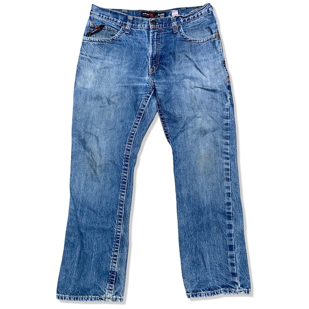 Ariat FR M4 Relaxed Boot Cut Jeans Mens 36x32 Blue USA Fabric Workwear